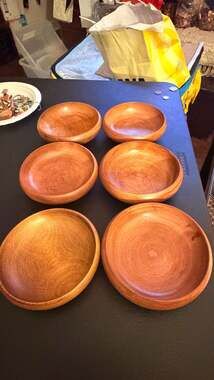 Set of 6 Vintage Caffco Quality Cherry Wood Bowls Made in Japan